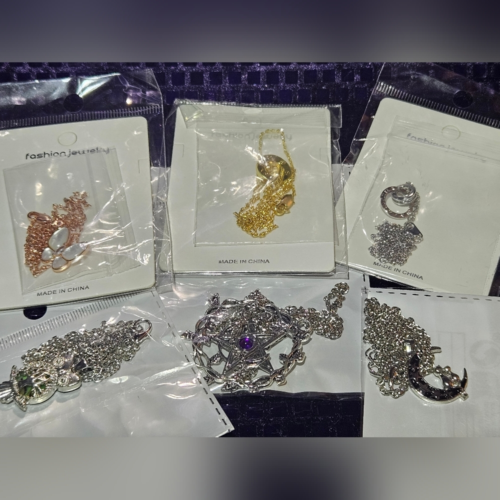 x6 FASHION Necklaces Gold Silver Interlocking Crescent Moon Butterfly Owl Star